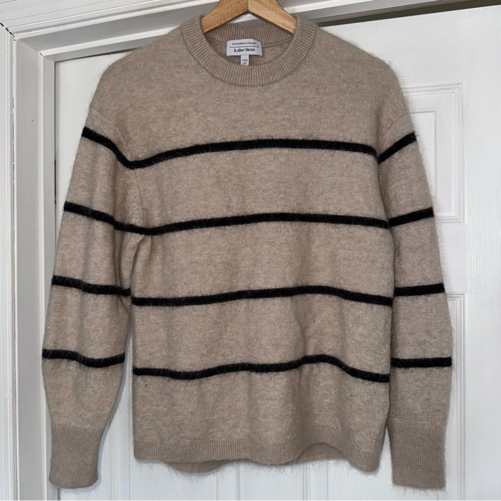 & Other Stories Beige Black Striped Alpaca Sweater XS Oversized